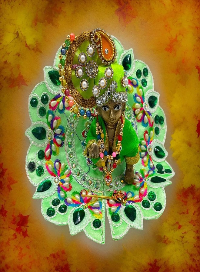 Ecommall Laddu Gopal Dress Size 0 No with Mukut Poshak Combo Set with Mala Bansuri Pagdi Kanha Ji Thakur Ji Heavy Fancy Dress for Janmashtami, Rakhi, Diwali - Image 3